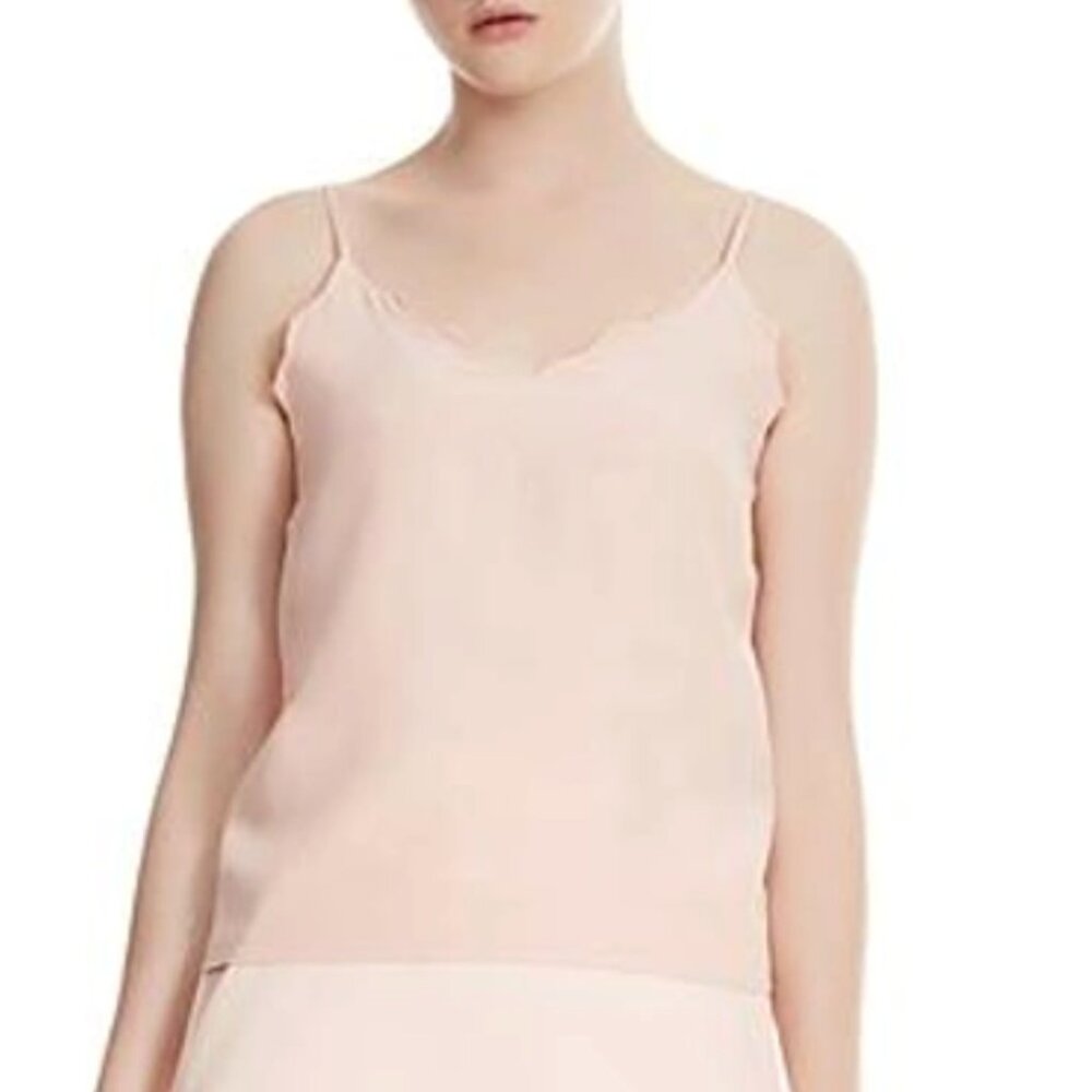 Maje Pink Scalloped Silk-crepe Cami Tank Top
